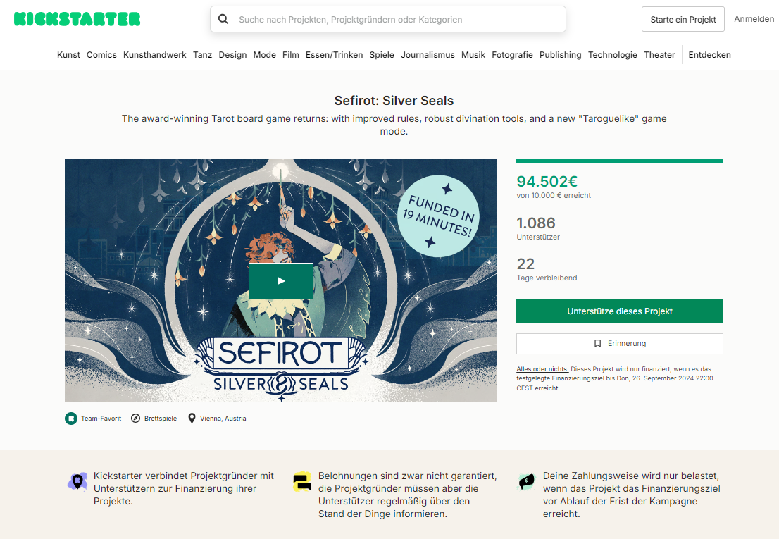 Sefirot Kickstarter: Tarot-Brettspiel